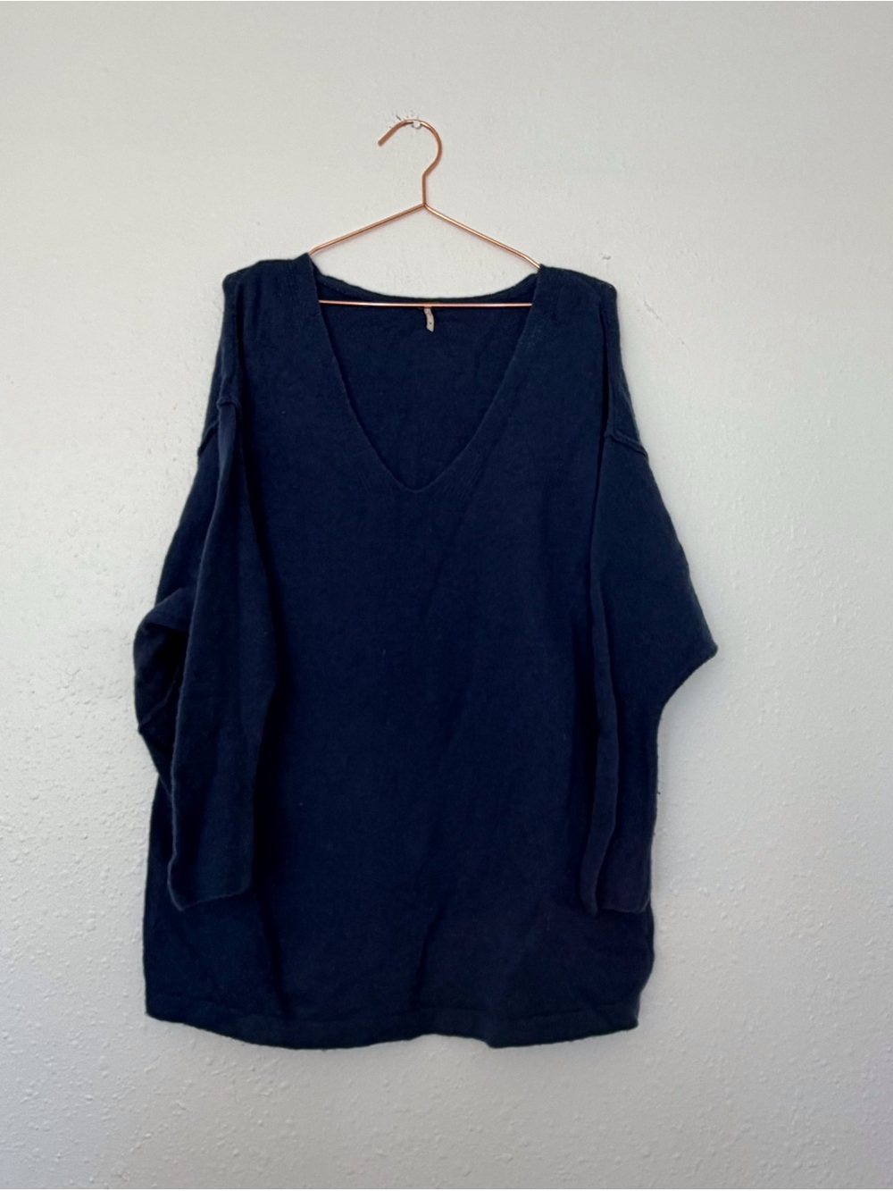 Free People Oversized V-Neck Sweater in Navy Blue